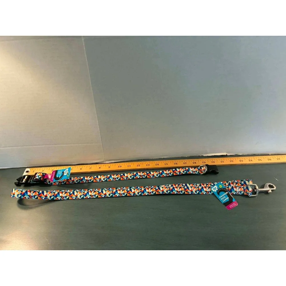 Play On Dog Collar Leash Set Medium Multi Geometric NEW Mosaic Pattern 3/4in